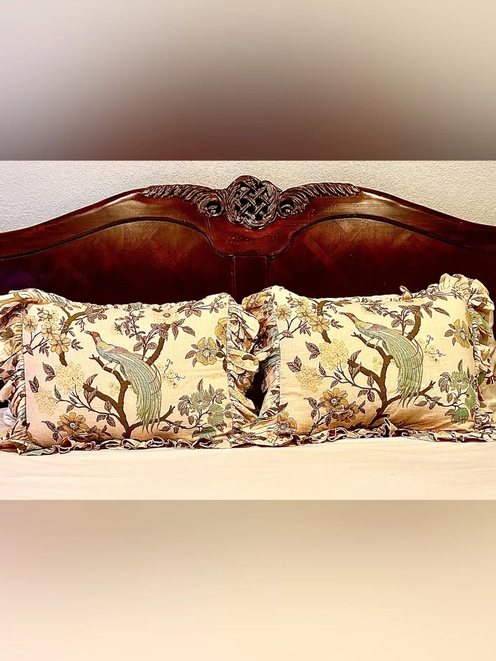 PILLOW TALK Pair Regal Pheasant Pillow Shams Queen 33”Parchment/French Blue NWT